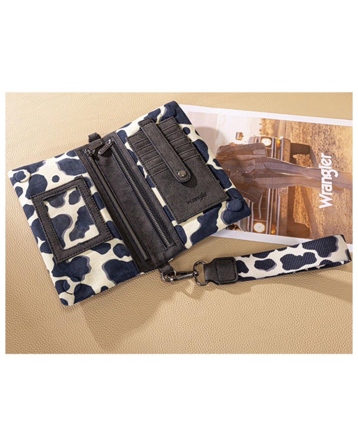 Image #4 - Wrangler Women's Cow Print Wristlet Crossbody, Black, hi-res