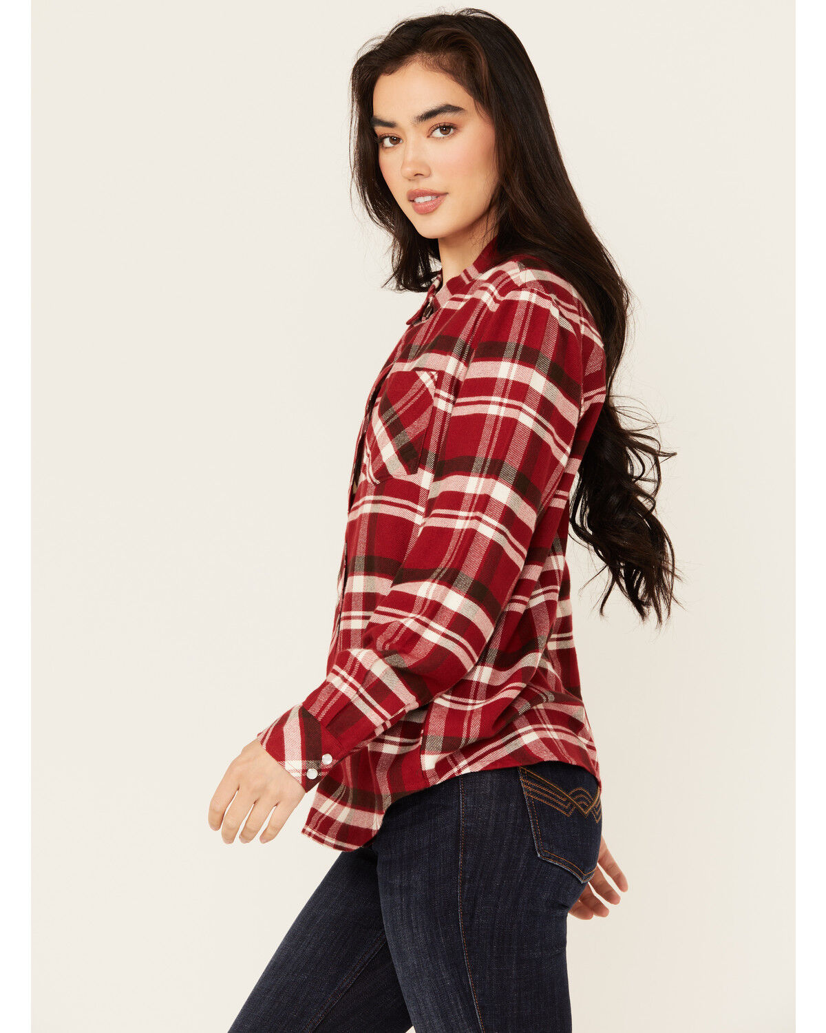 Image #2 - Idyllwind Women's Plaid Print Long Sleeve Snap Western Shirt, Wine, hi-res