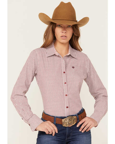 Ariat Women's Team Kirby Striped Long Sleeve Button Down Western Shirt, Wine, hi-res