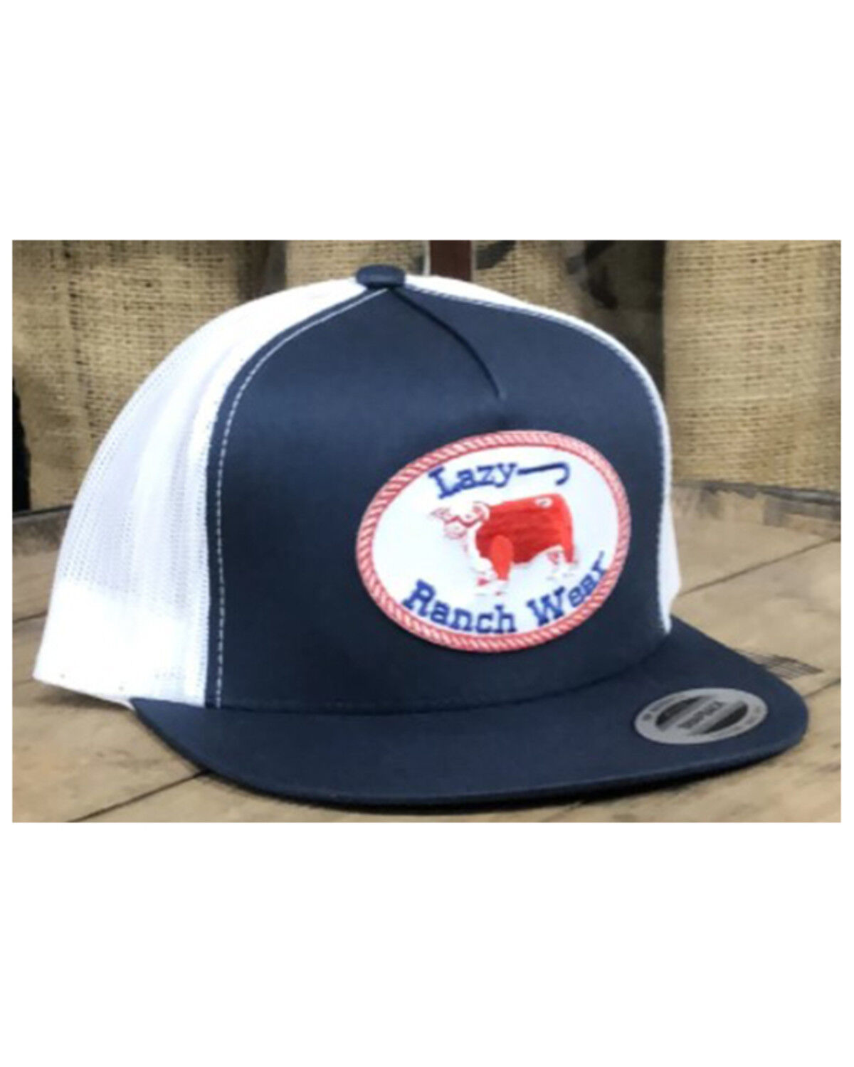 Image #1 - Lazy J Ranch Men's Navy & White Oval Logo Patch Mesh-Back Ball Cap, Navy, hi-res