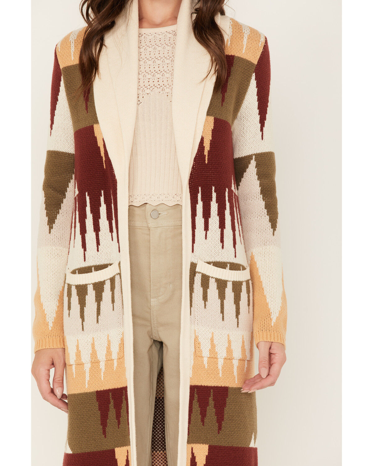 Image #3 - Shyanne Women's Geo Print Duster Cardigan, Ivory, hi-res