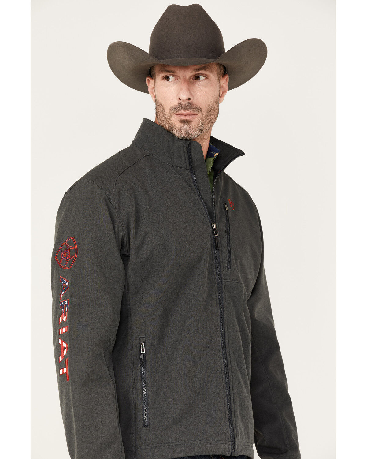 Image #2 - Ariat Men's Logo 2.0 Americana Softshell Jacket, Charcoal, hi-res