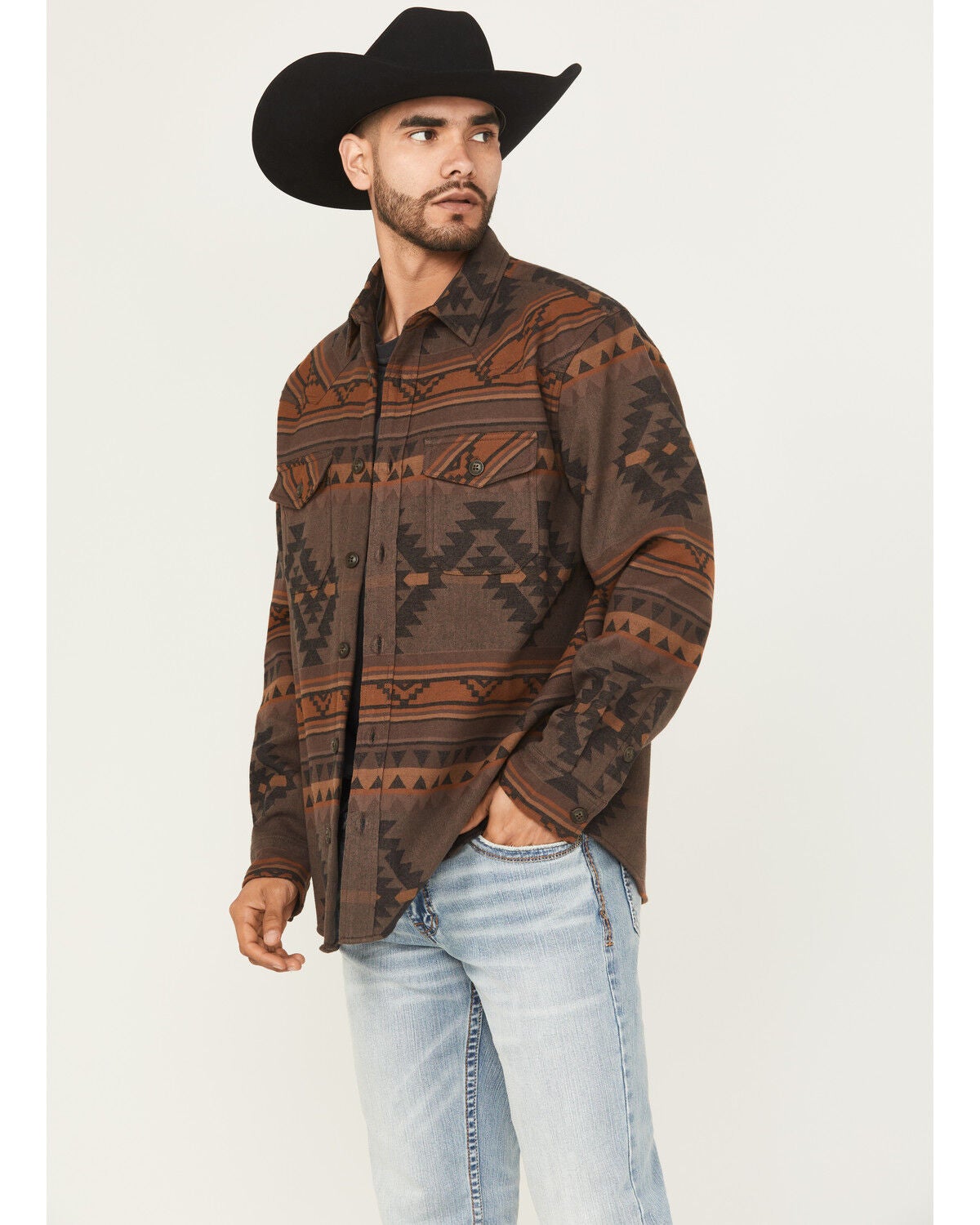 Cody James Men's Rosewell Southwestern Print Fleece Lined Shirt Jacket, Dark Brown, hi-res