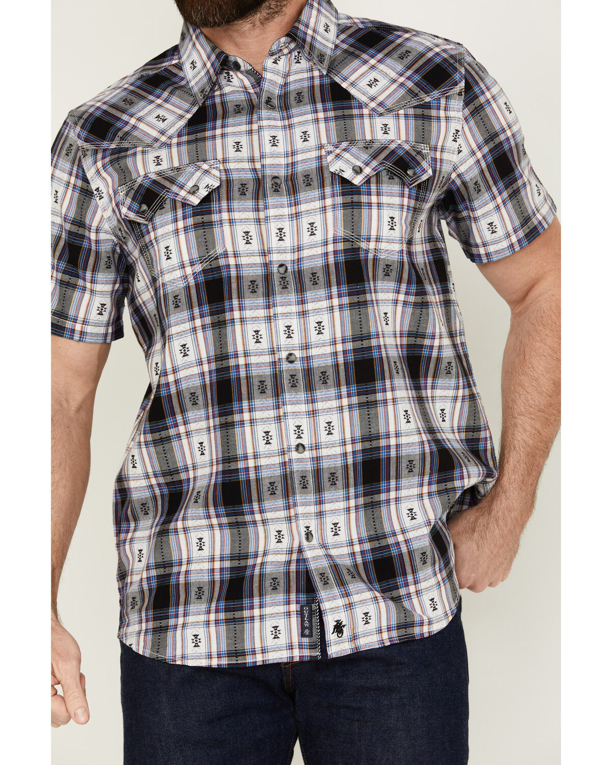 Image #3 - Moonshine Spirit Men's Wreckless Plaid Print Short Sleeve Snap Western Shirt, White, hi-res