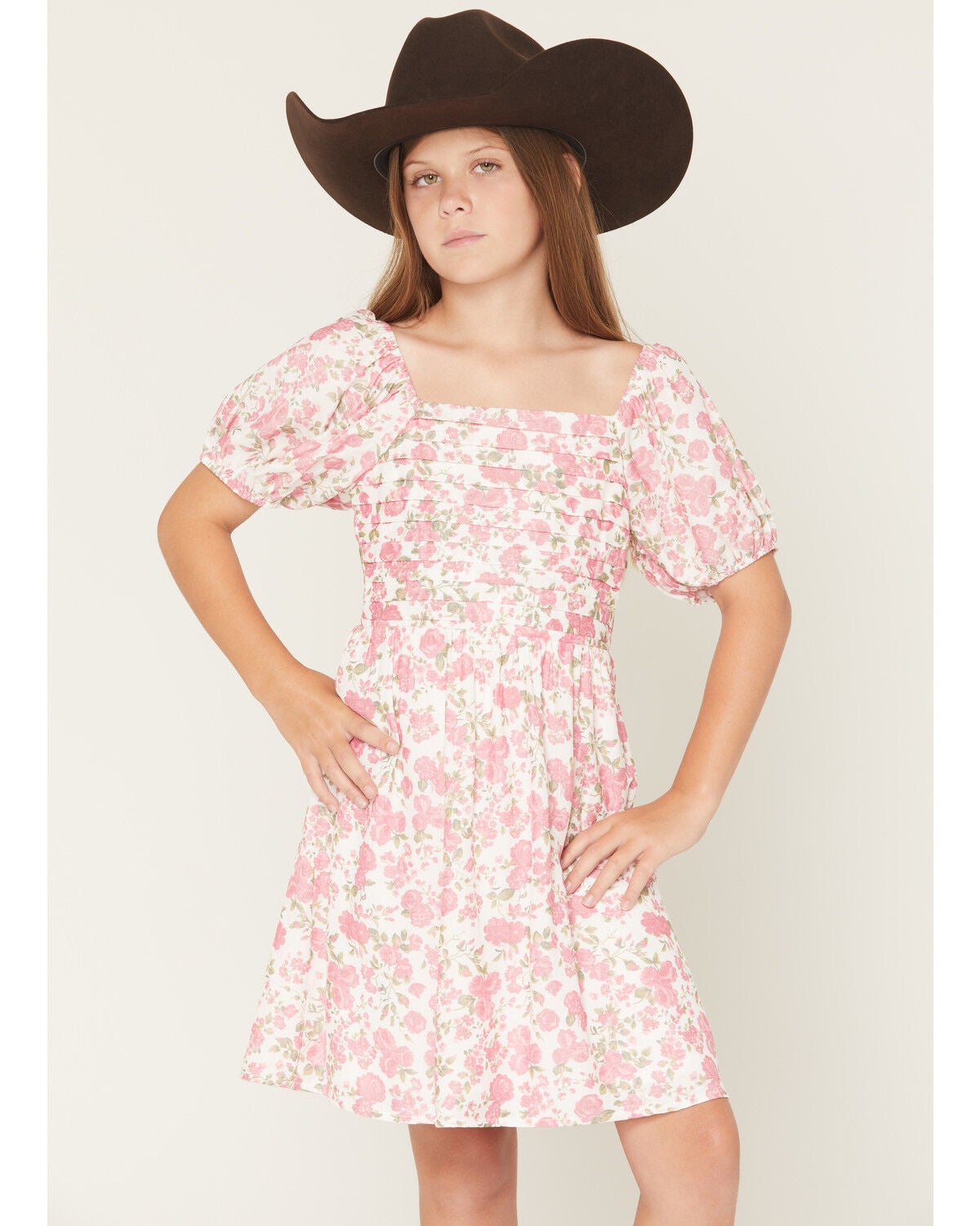 Image #1 - Trixxi Little Girls' Floral Print Puff Sleeve Midi Dress, , hi-res