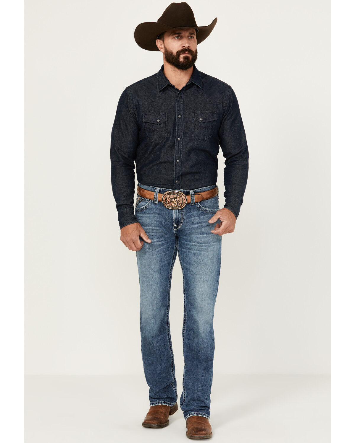Image #1 - Ariat Men's M7 Peconic Remming Medium Wash Slim Straight Stretch Jeans, Medium Wash, hi-res