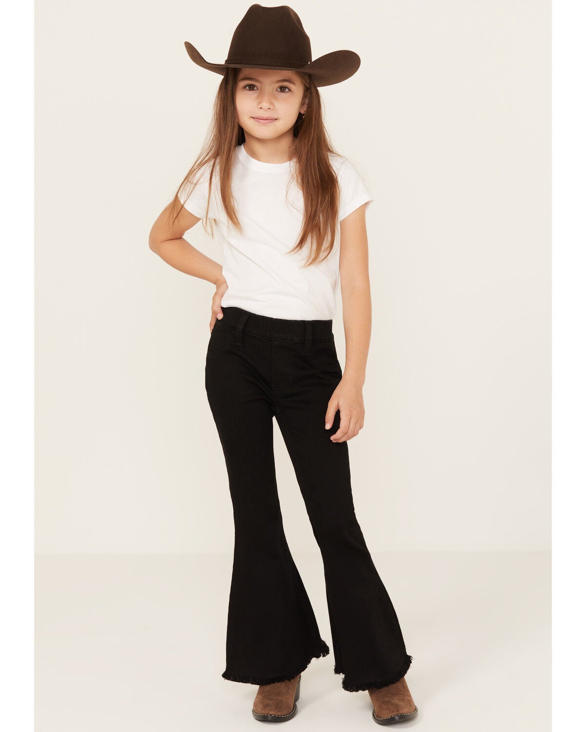 Shyanne Little Girls' Pull On Flare Jeans, Black, hi-res