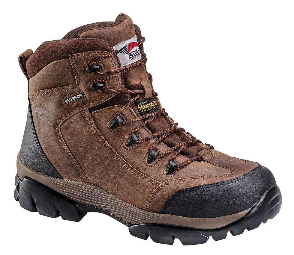 Avenger Boots Men's Insulated Hiking Boots - Composite Toe , Brown, hi-res