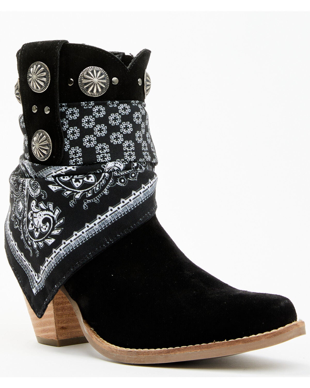 Dingo Women's Suede Bandida Western Booties - Round Toe, Black, hi-res