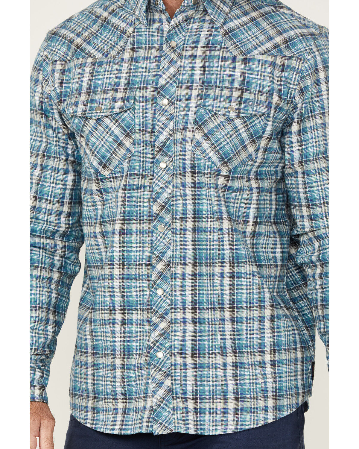 Image #3 - Cody James FR Men's Plaid Print Long Sleeve Pearl Snap Stretch Western Work Shirt, Green, hi-res