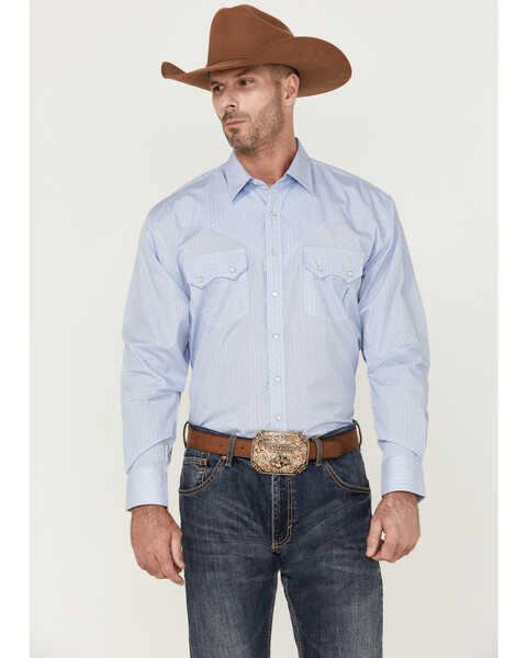 Image #1 - Resistol Men's Destin Long Sleeve Pearl Snap Western Shirt , Blue, hi-res
