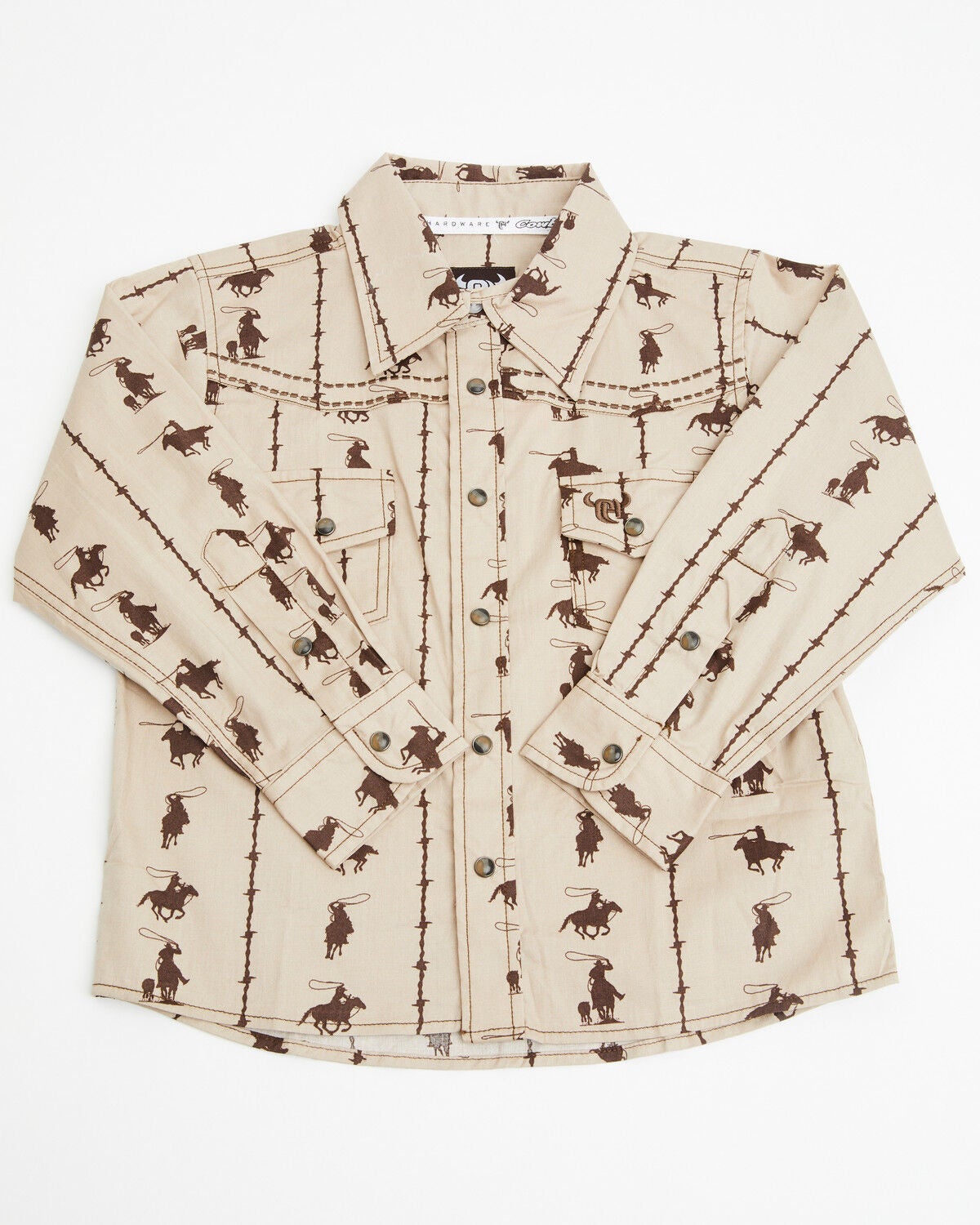 Image #1 - Cowboy Hardware Toddler Boys' Barbed Roper Long Sleeve Snap Stretch Western Shirt, Tan, hi-res