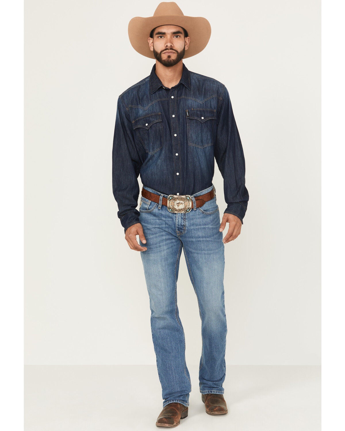 Image #1 - Cinch Men's Ian Medium Wash Slim Boot Stretch Denim Jeans, Indigo, hi-res