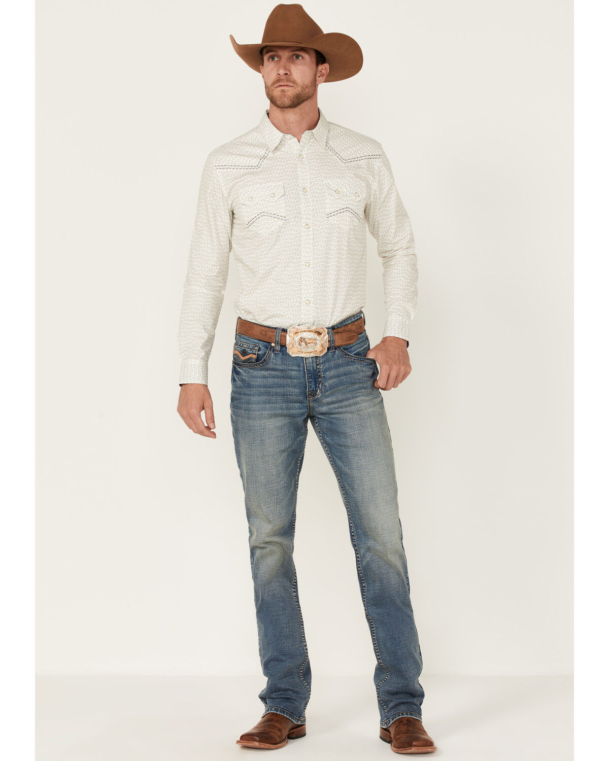 Image #3 - Cody James Men's Crackle Southwestern Geo Print Long Sleeve Snap Western Shirt, White, hi-res