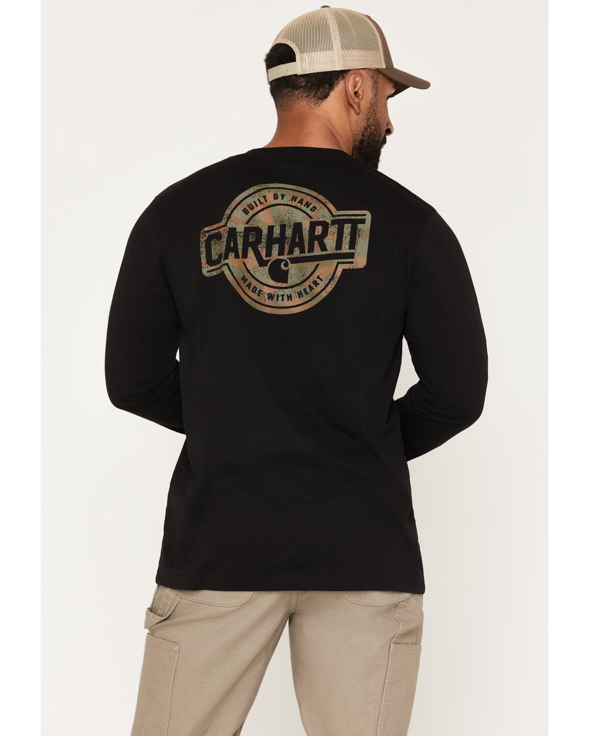 Carhartt Men's Camo Badge Long Sleeve Graphic Work T-Shirt, Black, hi-res
