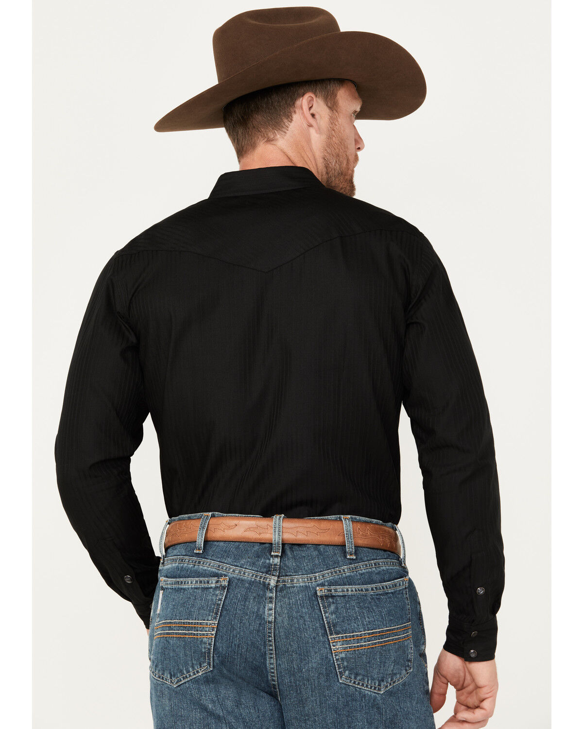Image #4 - Gibson Men's Southside Satin Stripe Pearl Snap Western Shirt, Black, hi-res