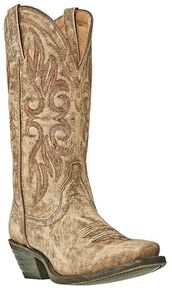 Laredo Crackle Goat Skin Cowgirl Boots - Snip Toe, Tan, hi-res