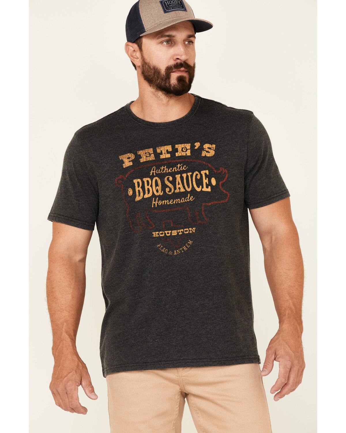 Image #1 - Flag & Anthem Men's Charcoal Burnout Pete' BBQ Graphic Short Sleeve T-Shirt, Charcoal, hi-res