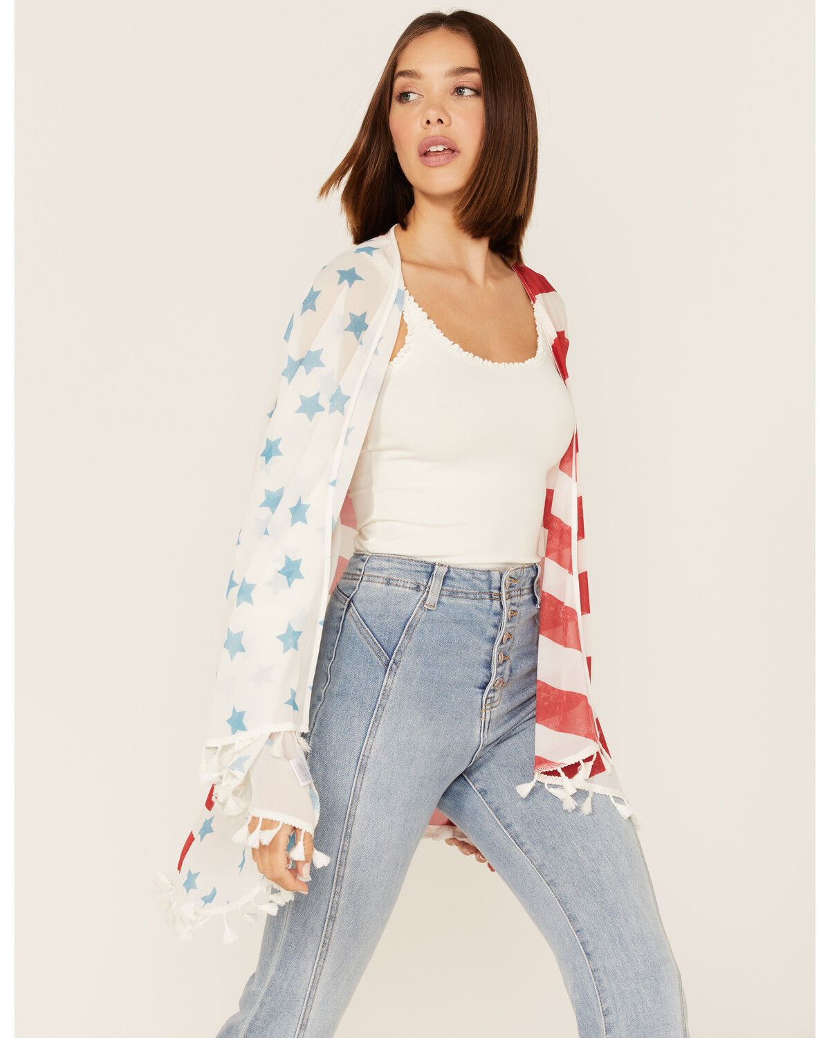 Image #2 - Cruel Girl Women's American Flag Tassel Kimono, , hi-res