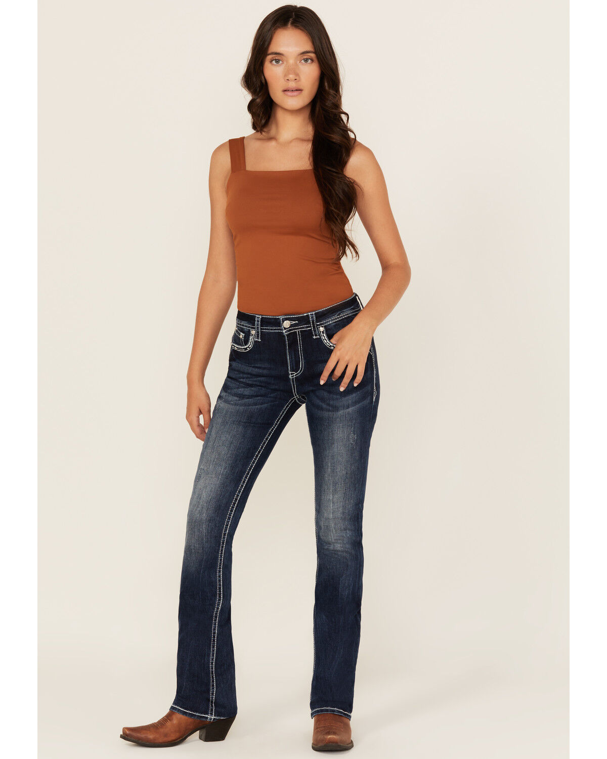 Image #3 - Grace In LA Women's Dark Wash Embellished Mid Rise Bootcut Stretch Denim Jeans, Dark Wash, hi-res