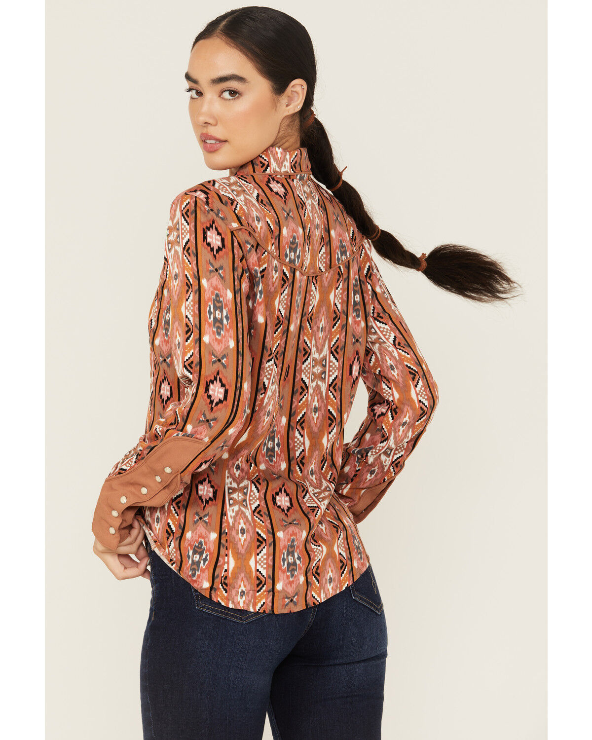 Image #5 - Wrangler x Lainey Wilson Women's Southwestern Print Long Sleeve Snap Western Shirt, Red, hi-res