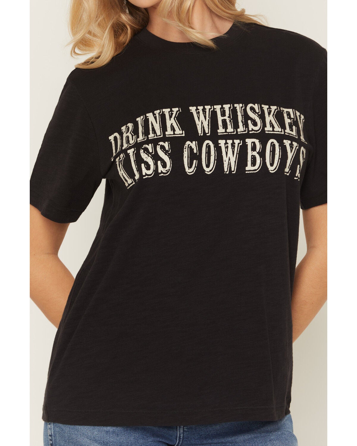 Image #3 - Shyanne Women's Drink Whiskey Kiss Cowboys Short Sleeve Graphic Tee, Black, hi-res
