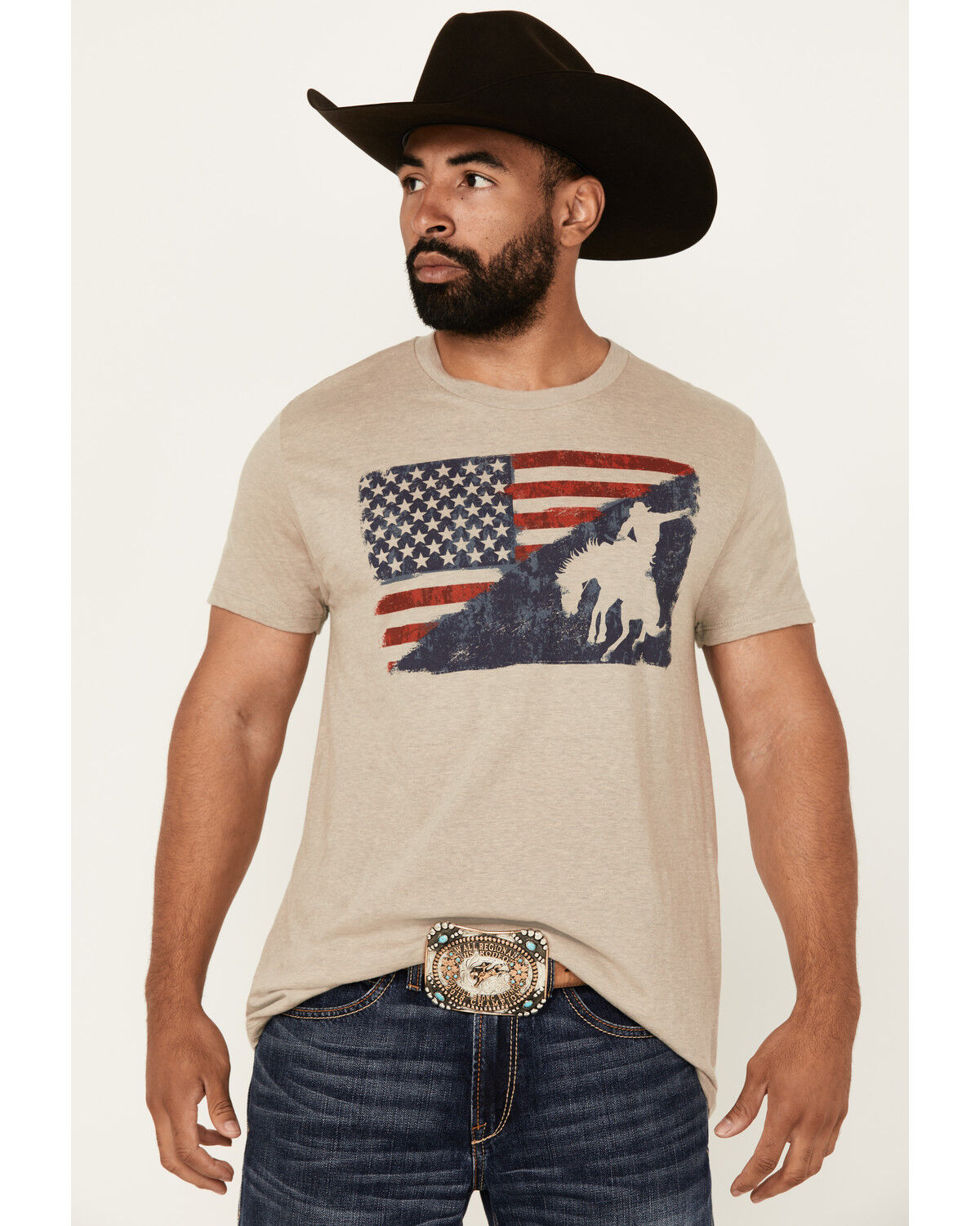 Image #1 - Cody James Men's Flag Cowboy Short Sleeve Graphic T-Shirt, Tan, hi-res