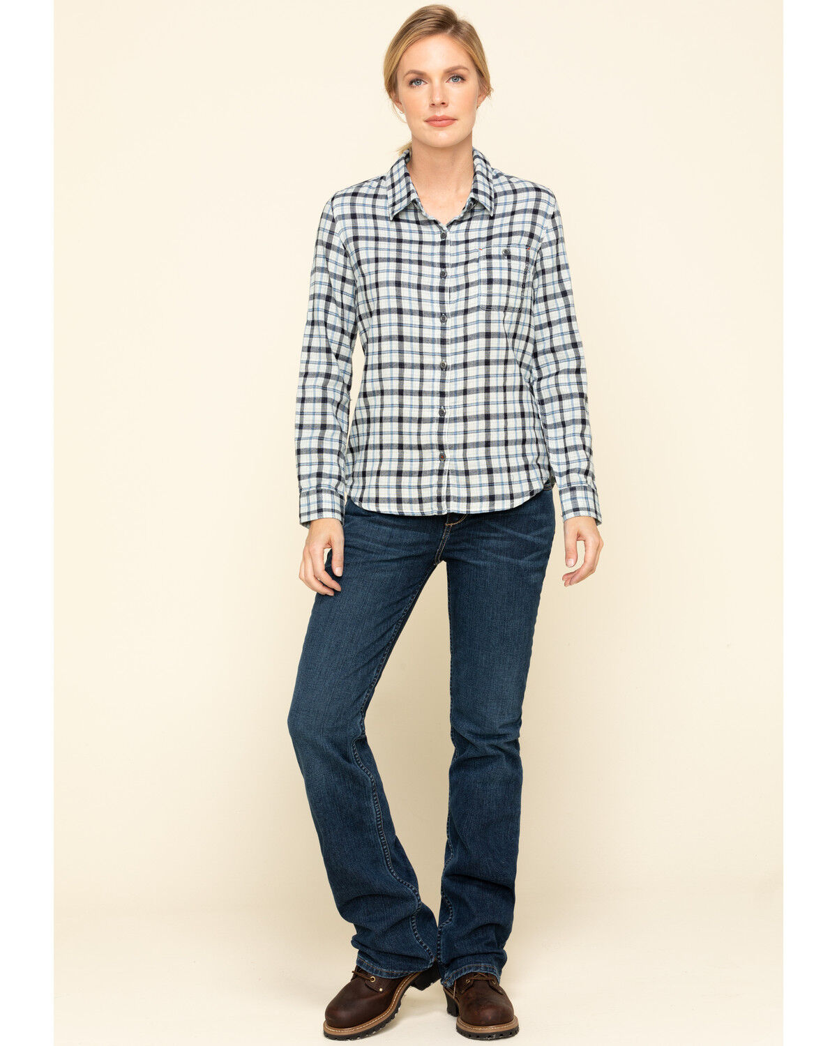 Image #6 - Dovetail Workwear Women's Plaid Print Long Sleeve Button Down Givens Work Shirt, Indigo, hi-res
