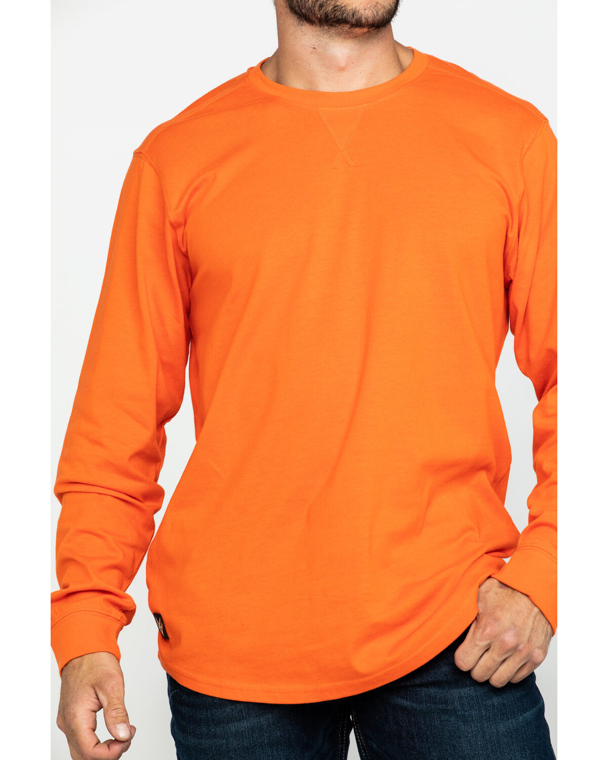 Image #4 - Hawx Men's Orange Logo Long Sleeve Work T-Shirt, Orange, hi-res
