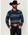 Image #1 - Cody James Men's Distance Southwestern Striped Long Sleeve Snap Western Shirt, Navy, hi-res