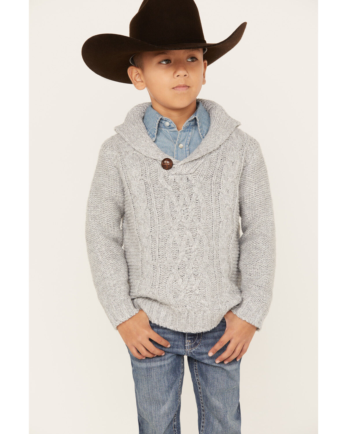 Image #1 - Cotton & Rye Boys' Cable Knit Sweater, Grey, hi-res