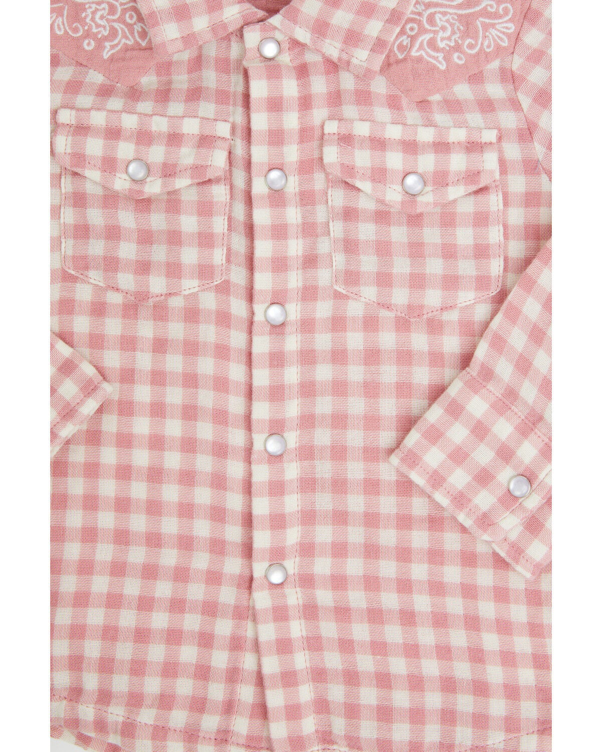Image #2 - Angel Dear Infant Girls' Plaid Print Long Sleeve Snap Western Shirt, Pink, hi-res