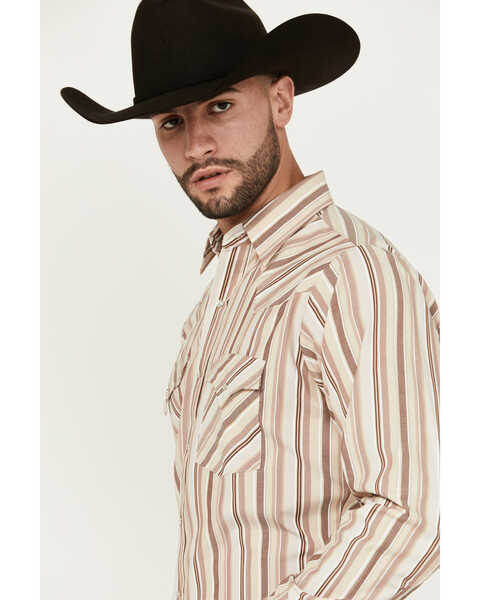 Image #2 - Ely Walker Men's Striped Print Long Sleeve Snap Western Shirt , Tan, hi-res