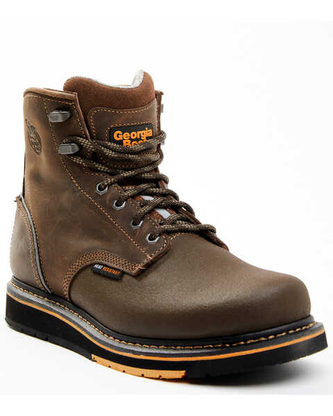 Georgia Boot Men's AMP Light Wedge WP 6" Lace-Up Work Boots - Round Toe , Brown, hi-res