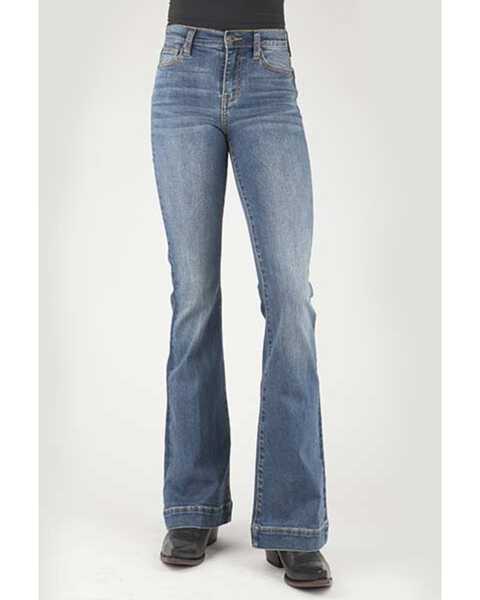 Image #1 - Stetson Women's 921 Light Wash High Rise Plain Pocket  Flare Jean, Blue, hi-res