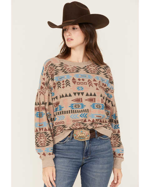 Ariat Women's Rainbow Vista Southwestern Sweatshirt, Brown, hi-res