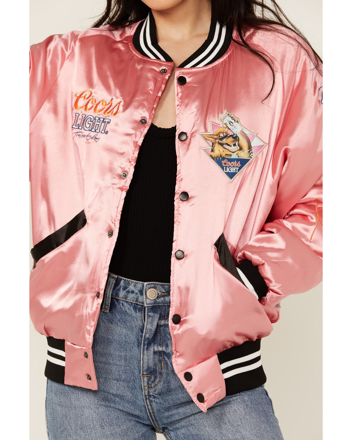 Image #3 - The Laundry Room Women's Coors Beer Wolf Stadium Satin Bomber Jacket, Pink, hi-res
