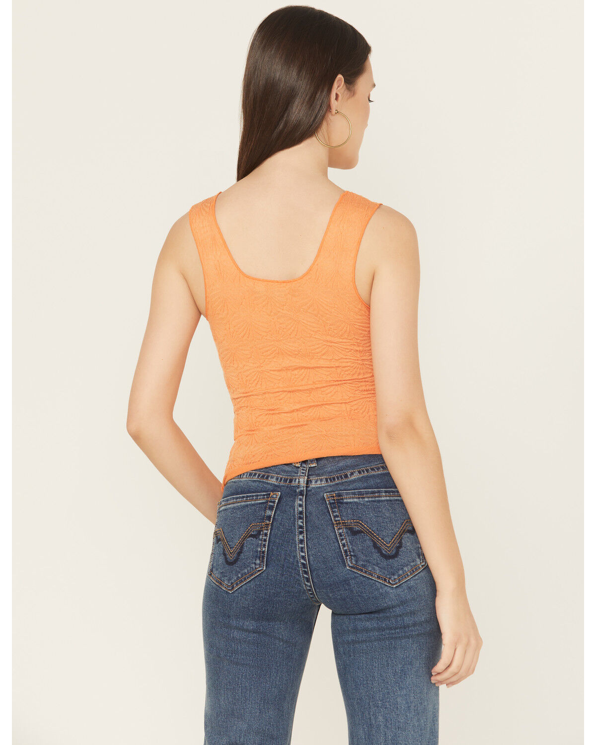 Image #4 - Rock & Roll Denim Women's Floral Jacquard Tank Top, Orange, hi-res