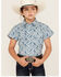 Image #1 - Shyanne Girls' Paisley Print Short Sleeve Western Pearl Snap Shirt, Royal Blue, hi-res