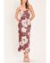 Image #2 - Flying Tomato Women's Rosewood Bloom Power Mesh Midi Dress, Burgundy, hi-res