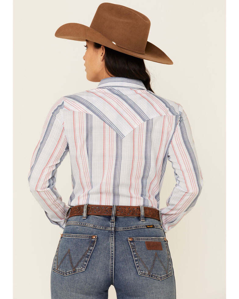 Wrangler Women's Americana Light Blue Plaid Long Sleeve Snap Western Core Shirt , Light Blue, hi-res