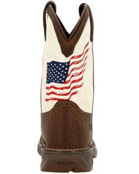 Image #5 - Durango Boys' Rebel Distressed Flag Western Boots - Square Toe, White, hi-res