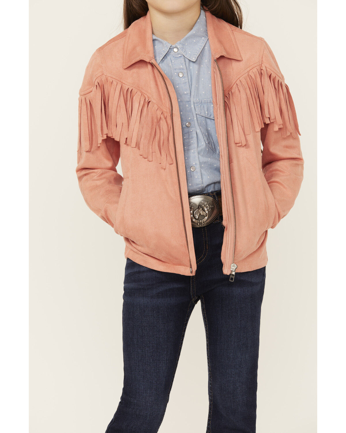 Image #3 - Shyanne Girls' Juniper Faux Suede Fringe Jacket, Rose, hi-res
