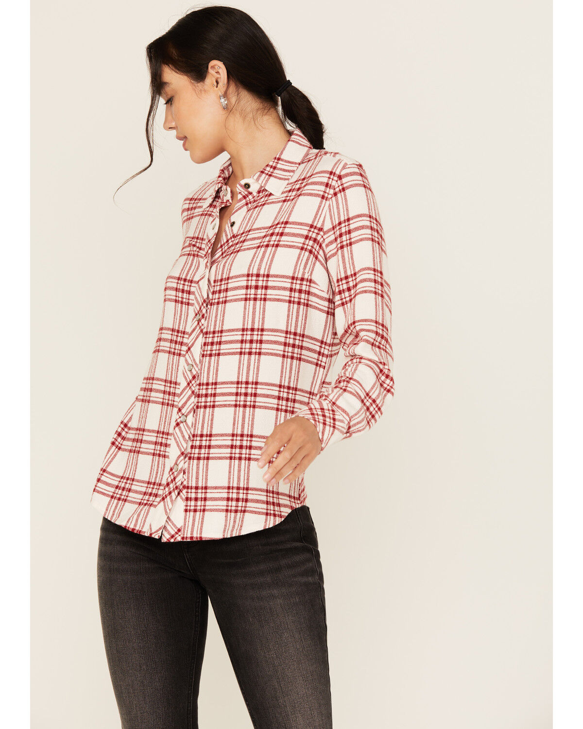 Image #1 - Idyllwind Women's Anna Plaid Print Long Sleeve Snap Western Shirt, Ivory, hi-res