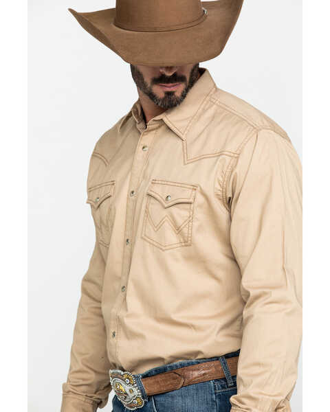 Image #4 - Wrangler Retro Men's Tan Solid Long Sleeve Western Shirt , Tan, hi-res