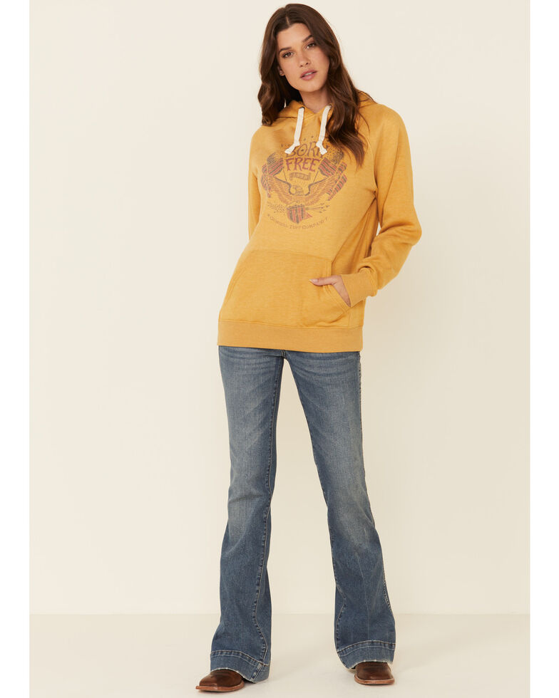 Cowgirl Tuff Women's Mustard Born Free Graphic Hooded Sweatshirt , Mustard, hi-res
