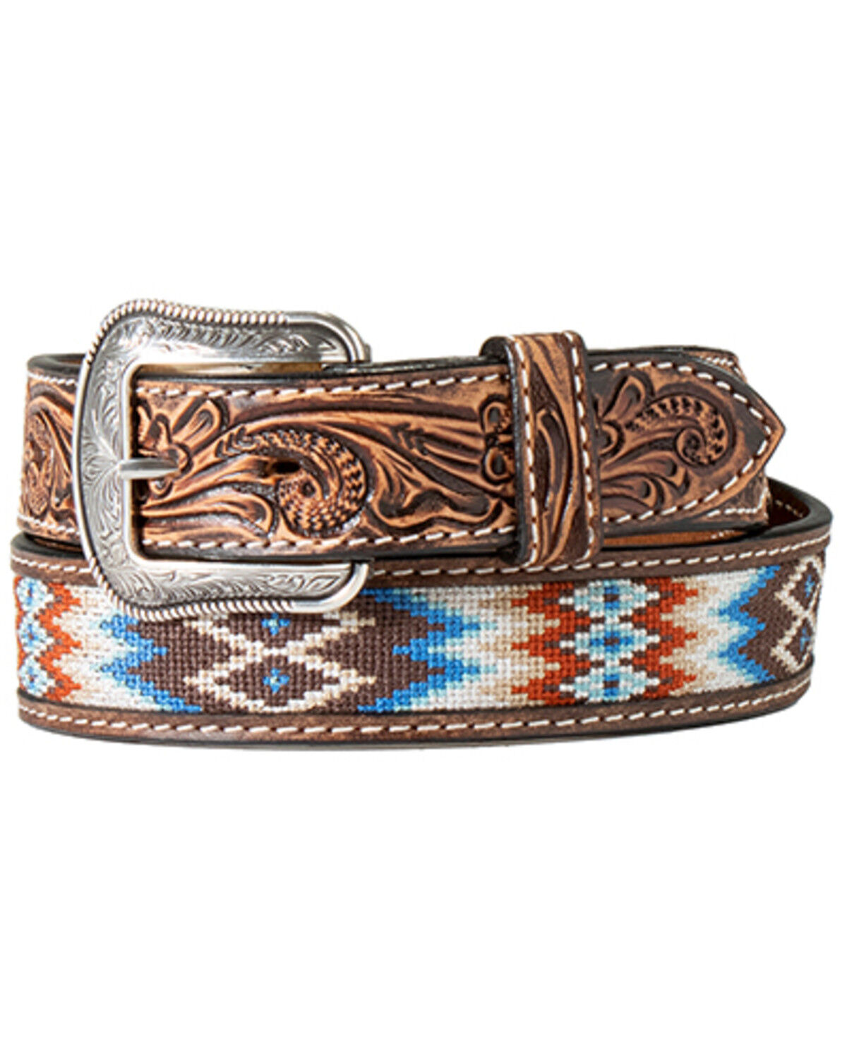 Image #1 - M & F Western Men's Southwestern Embroidered Belt, Brown, hi-res