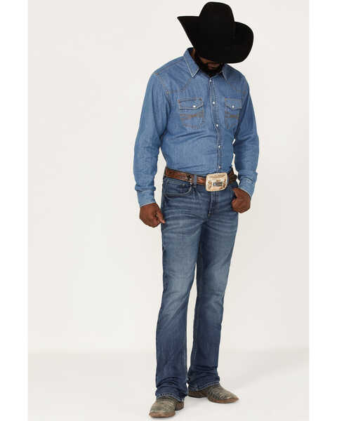 Wrangler 20X Men's 42MWX Cowboy Gardens Medium / Dark Wash Vintage Bootcut Stretch Denim Jeans, Blue, hi-res