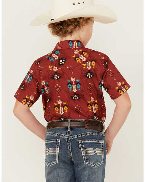 Image #4 - Cody James Boys' Firewater Southwestern Print Short Sleeve Snap Western Shirt , Red, hi-res