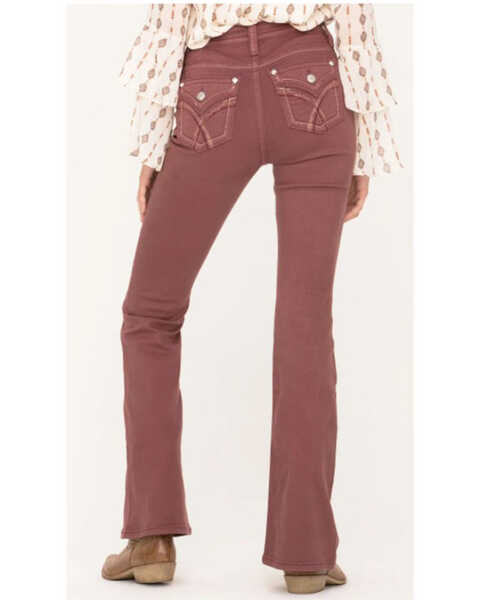 Image #2 - Miss Me Women's X-Shaped Flap Pocket High Rise Flare Jeans , Pink, hi-res